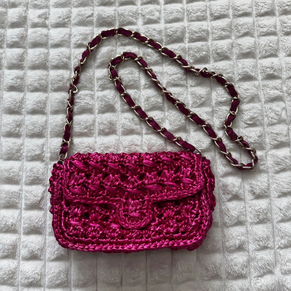 Caterina Bertini Pink Crochet Crossbody w/ Chain Strap Italy Evening Night Out